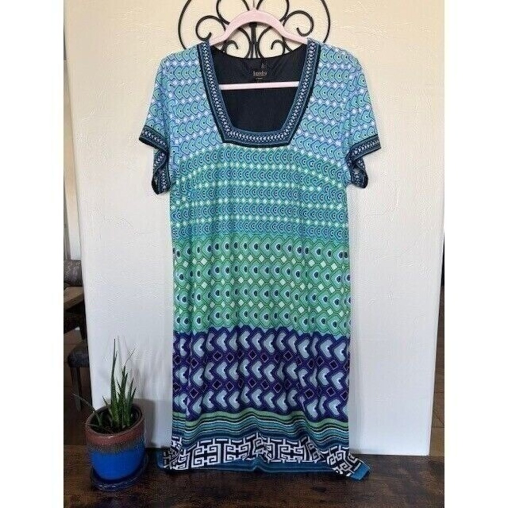 EUC Laundry by Shelli Segal brand shortsleeve blue square neck midi dress Size L